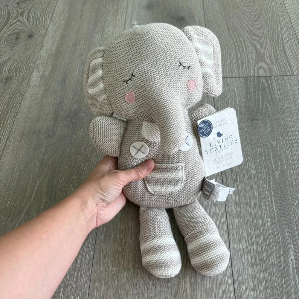 NWT Living Textiles Gray‎ Knitted Theodore Elephant Plush Toy Stuffed Animal